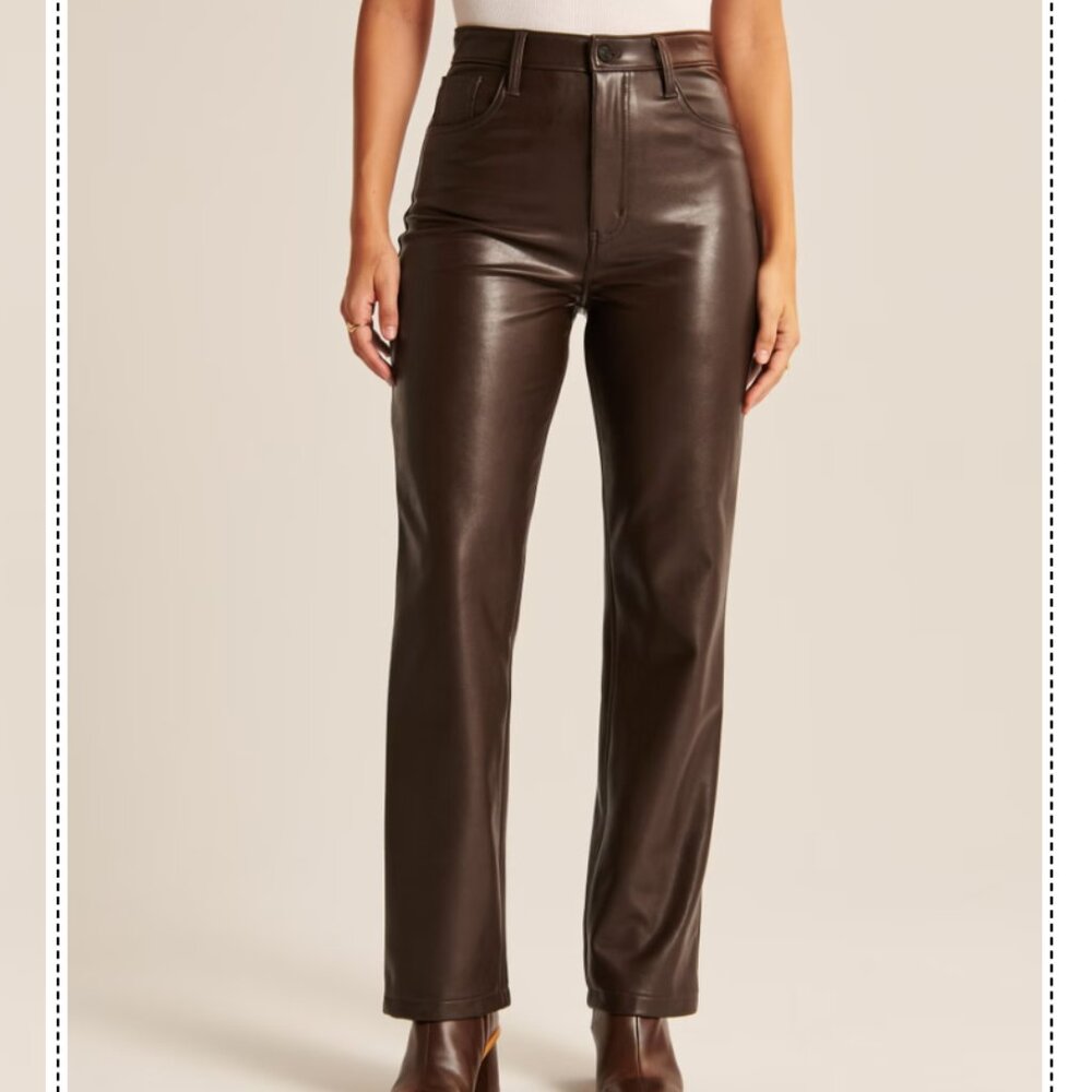 Abercrombie 90s straight ultra high rise vegan leather pants, size 31